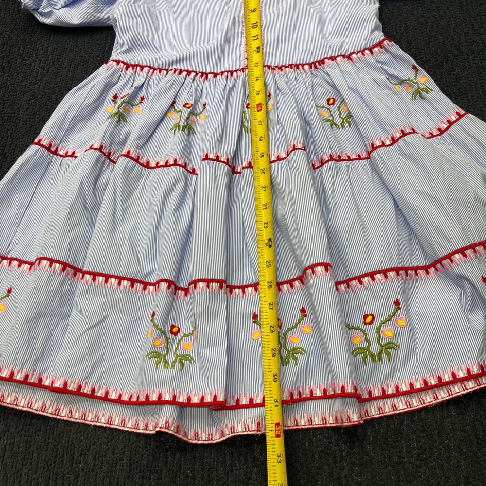 Hyacinth House Blue White Striped Embroidered Tiered Puff Sleeve Mini Dress XS - Picture 7 of 7